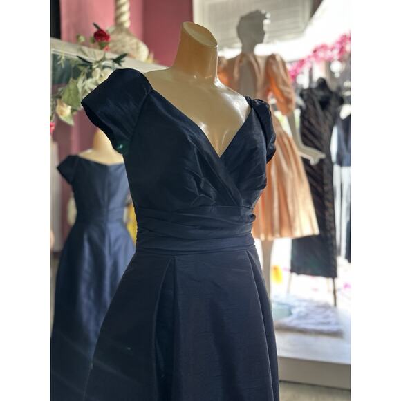 Alfred Sung Modern Does 50s Navy Blue Evening Gown Dress Wedding Formal S - Picture 5 of 8